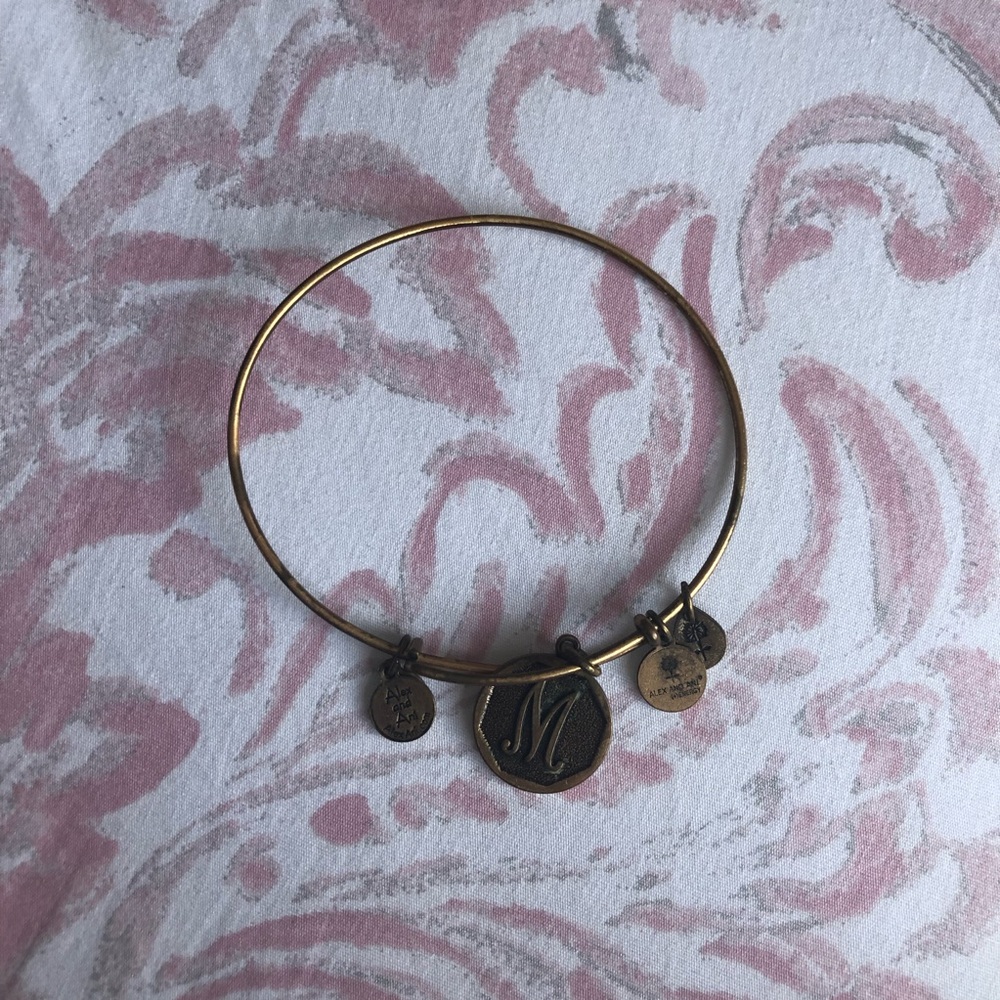 Gold Alex and Ani bracelet “M” charm